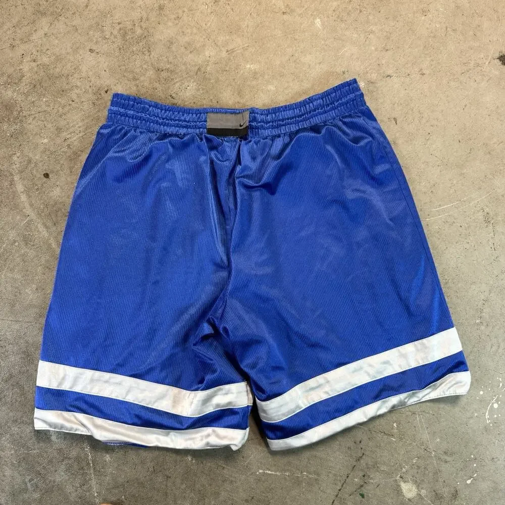 Vintage Nike Basketball Shorts Mens L Reversible Blue Mesh White Stripe Swoosh